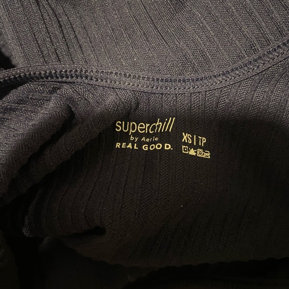 Aerie superchill XS ribbed navy blue Bodysuit top low back scoop neck lounge - Picture 4 of 4